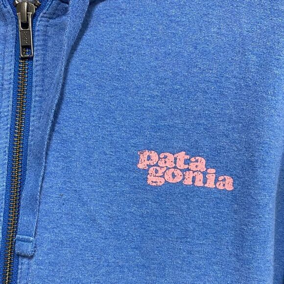 Patagonia Blue Pink Logo Organic Cotton Zip Hoodie Size Small - Picture 6 of 12